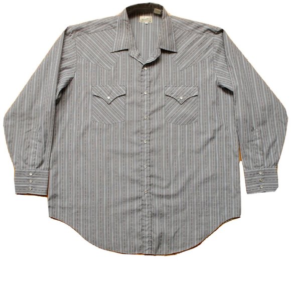 vintage Express Riders Snap Button Western Shirt Men's Size XLGray Dobby Stripe - Picture 1 of 4